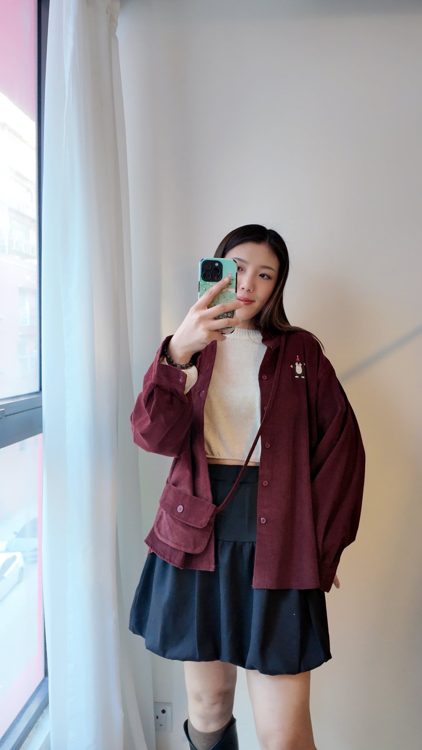 附袋子燈芯絨襯衫