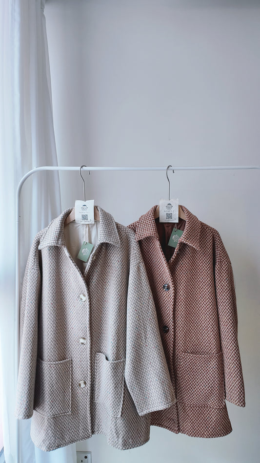 羊毛幾何圖形翻領大衣