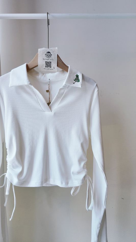 翻領側抽繩V領長袖上衣