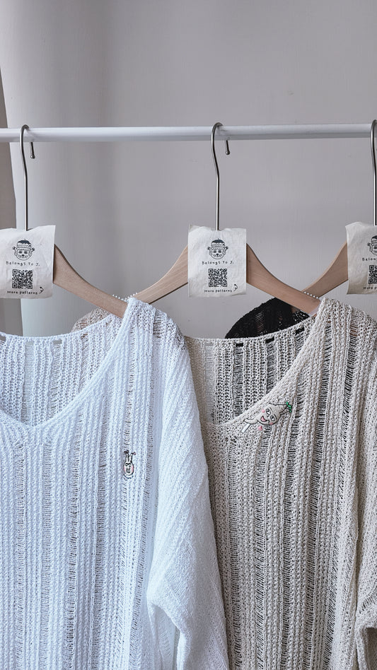 洞洞V領長袖上衣/罩衫