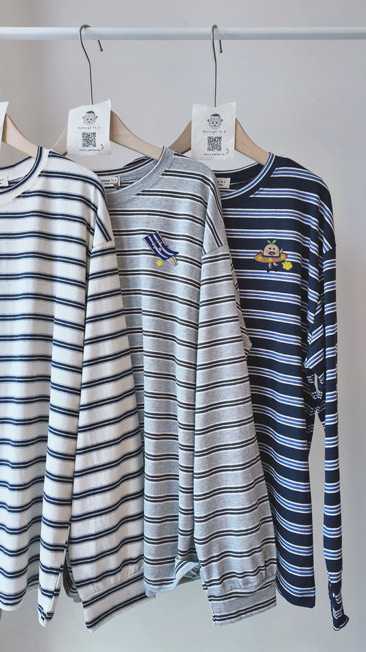 寬鬆圓領橫間長袖Tee