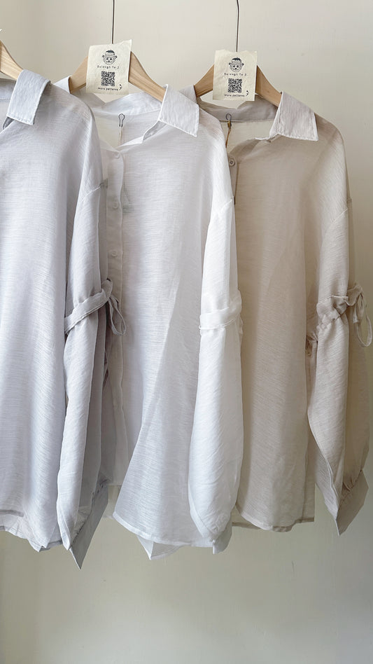 袖綁帶透膚雪紡襯衫