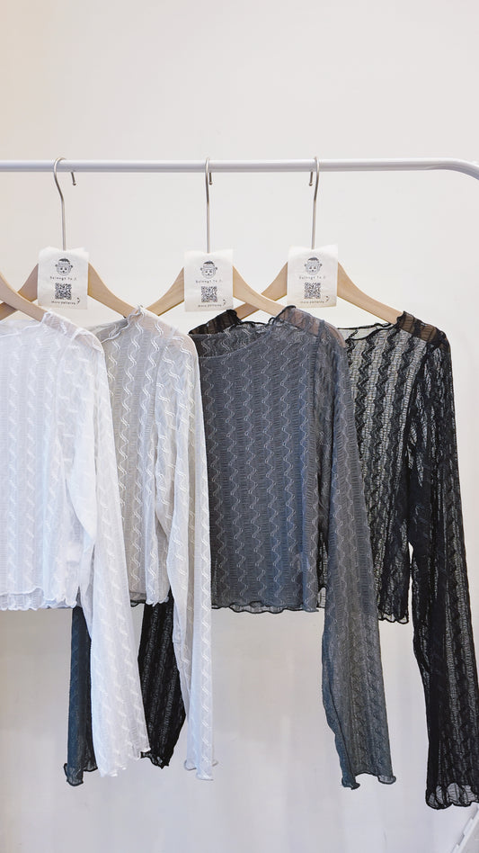 透膚波紋圓領上衣