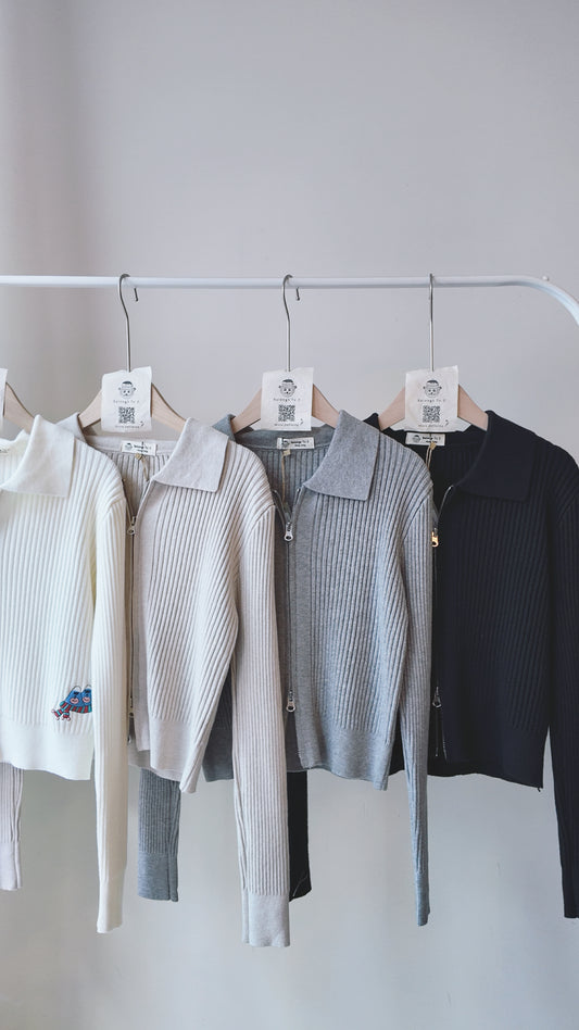 針織坑紋雙拉鍊外套