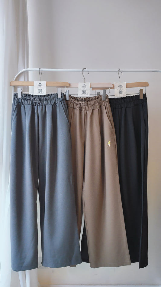 橡筋腰打摺高腰長西褲