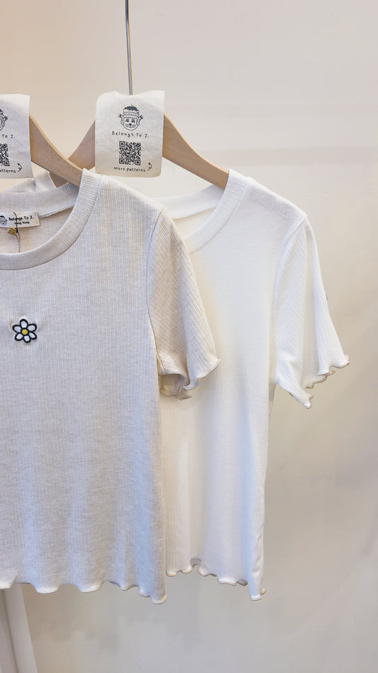 木耳邊針織棉短袖上衣