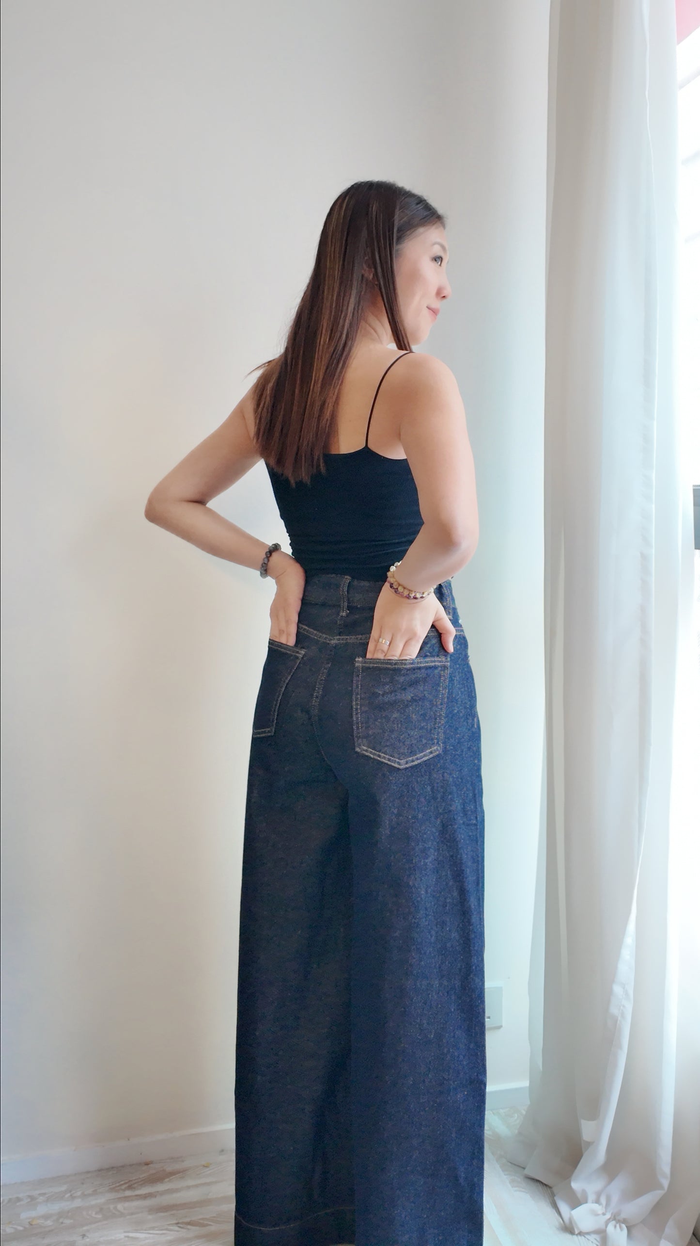 褲腳車線A字寬褲