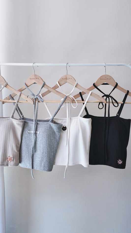 細肩涼感坑紋小背心(有胸墊)