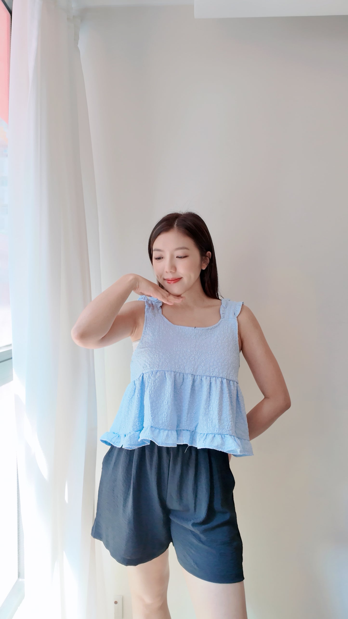 小花泡泡布捲邊背心