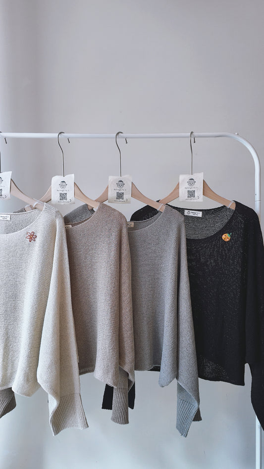 闊領針織蝙蝠袖上衣