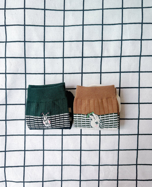 男裝拼色橫條紋刺繡襪子|自家刺繡圖案