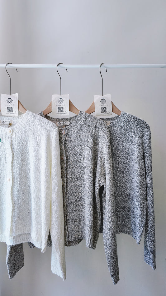 針織粗粒混紡圓領外套