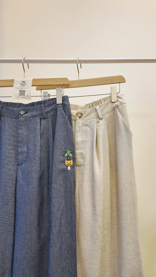 自家製-麻棉半橡筋腰高腰闊褲