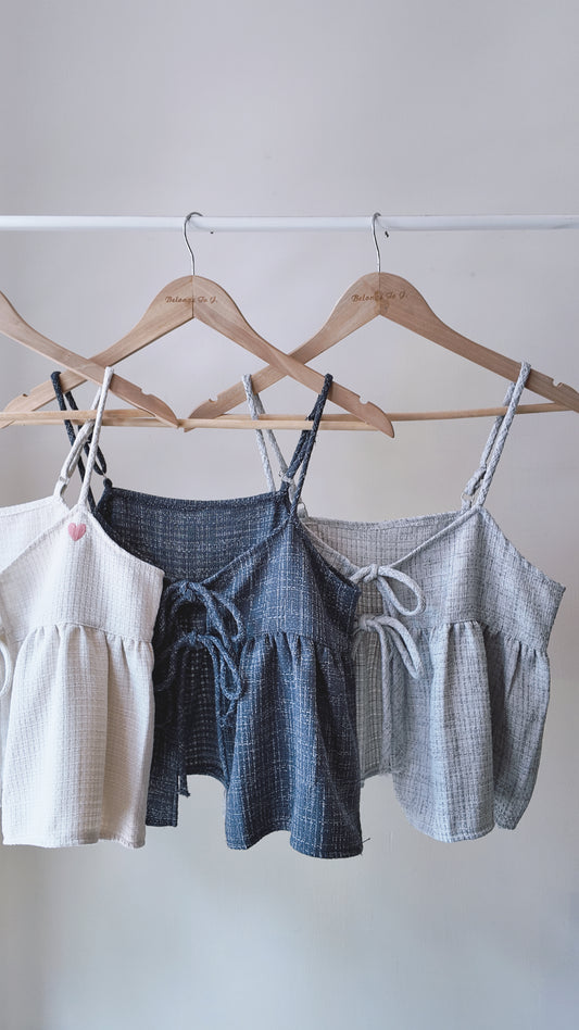 細肩小格紋雙綁帶背心