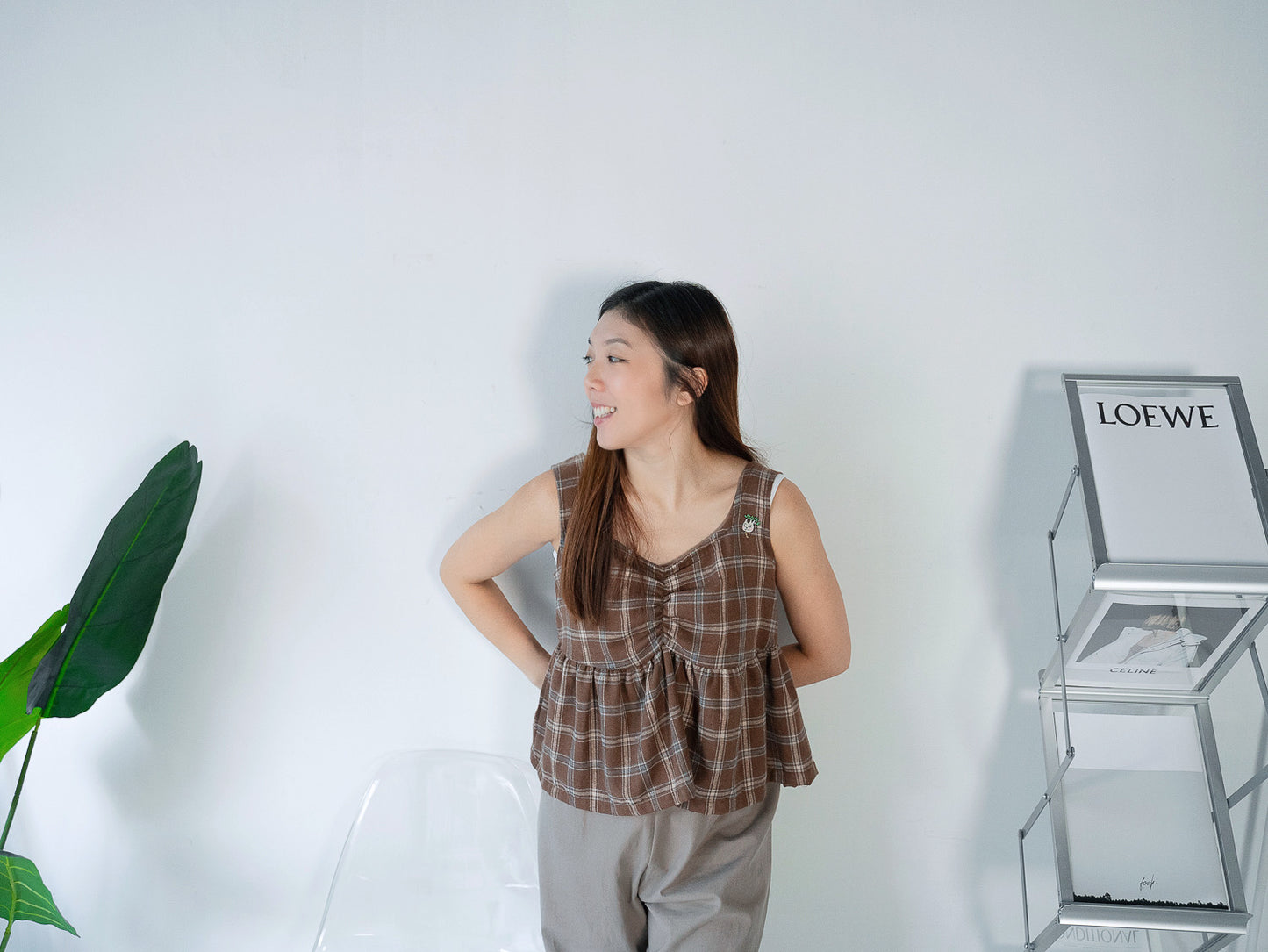 甜美可愛打摺格仔背心