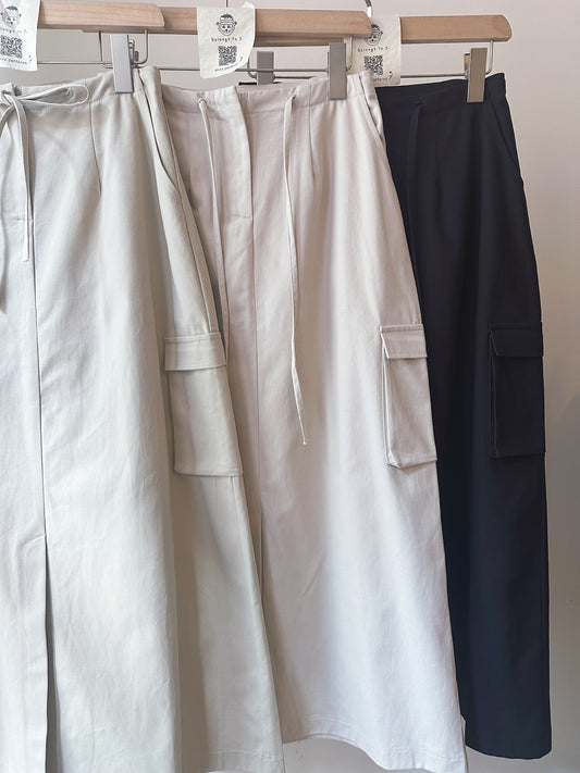 水洗綁帶前開叉工裝半截裙