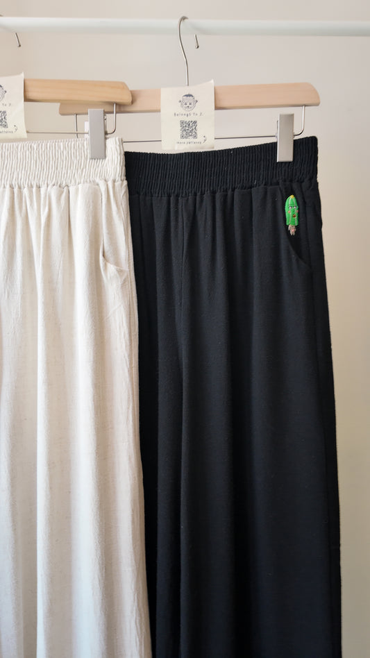 橡筋腰麻棉闊褲