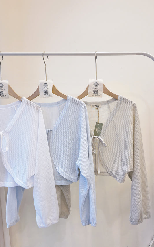 薄針織闊袖前綁帶罩衫/外套