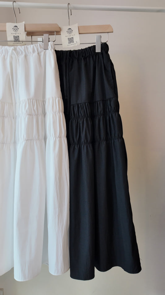 橡筋腰中間打摺半截裙