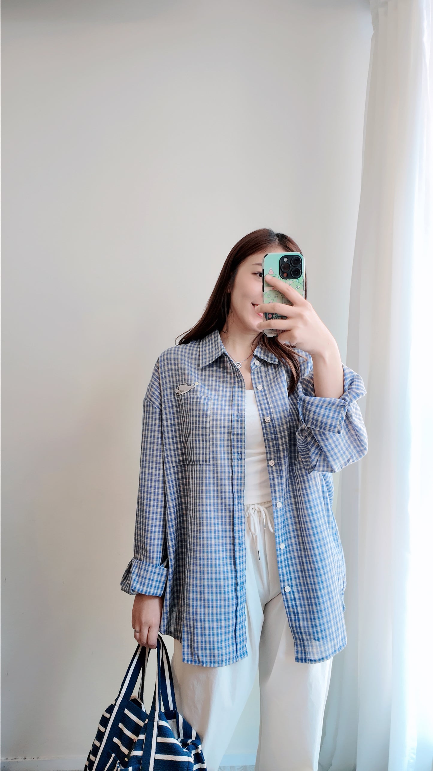 藍格紋棉麻襯衫