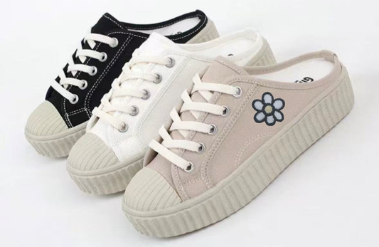 刺繡休閒半包厚底帆布鞋