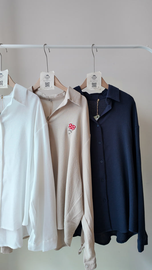 落肩Waffle格長袖襯衫