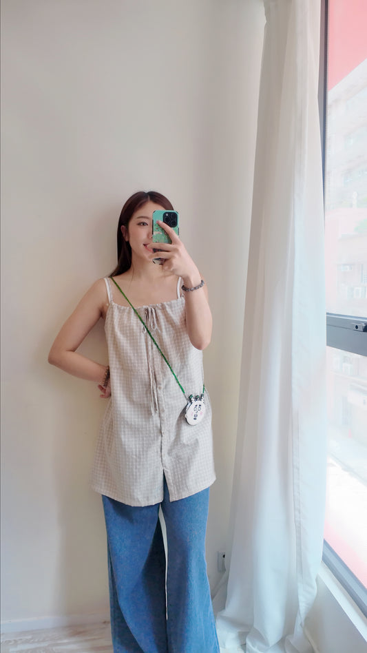 前抽繩格仔背心連身裙