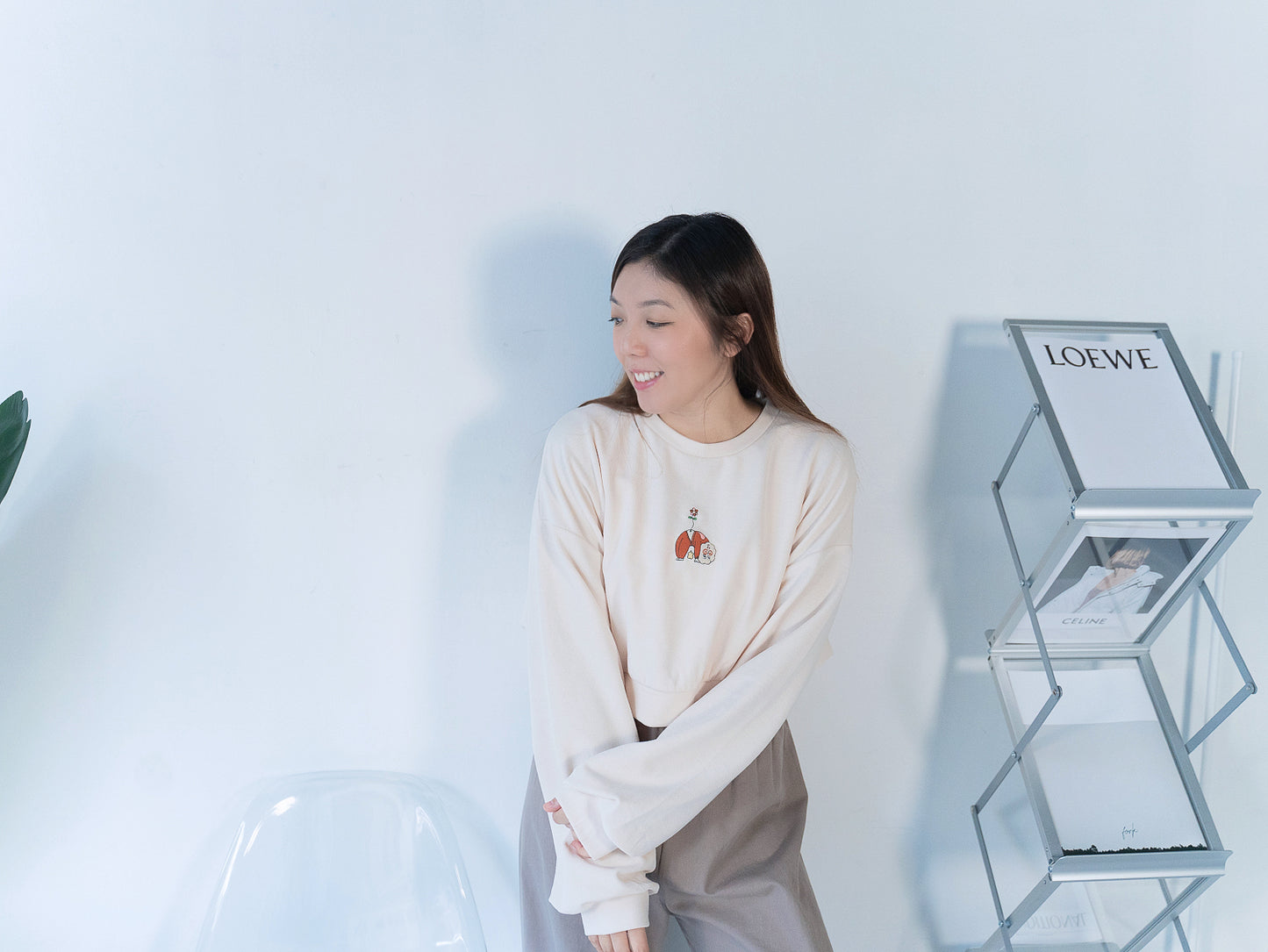 落肩澎袖短版上衣