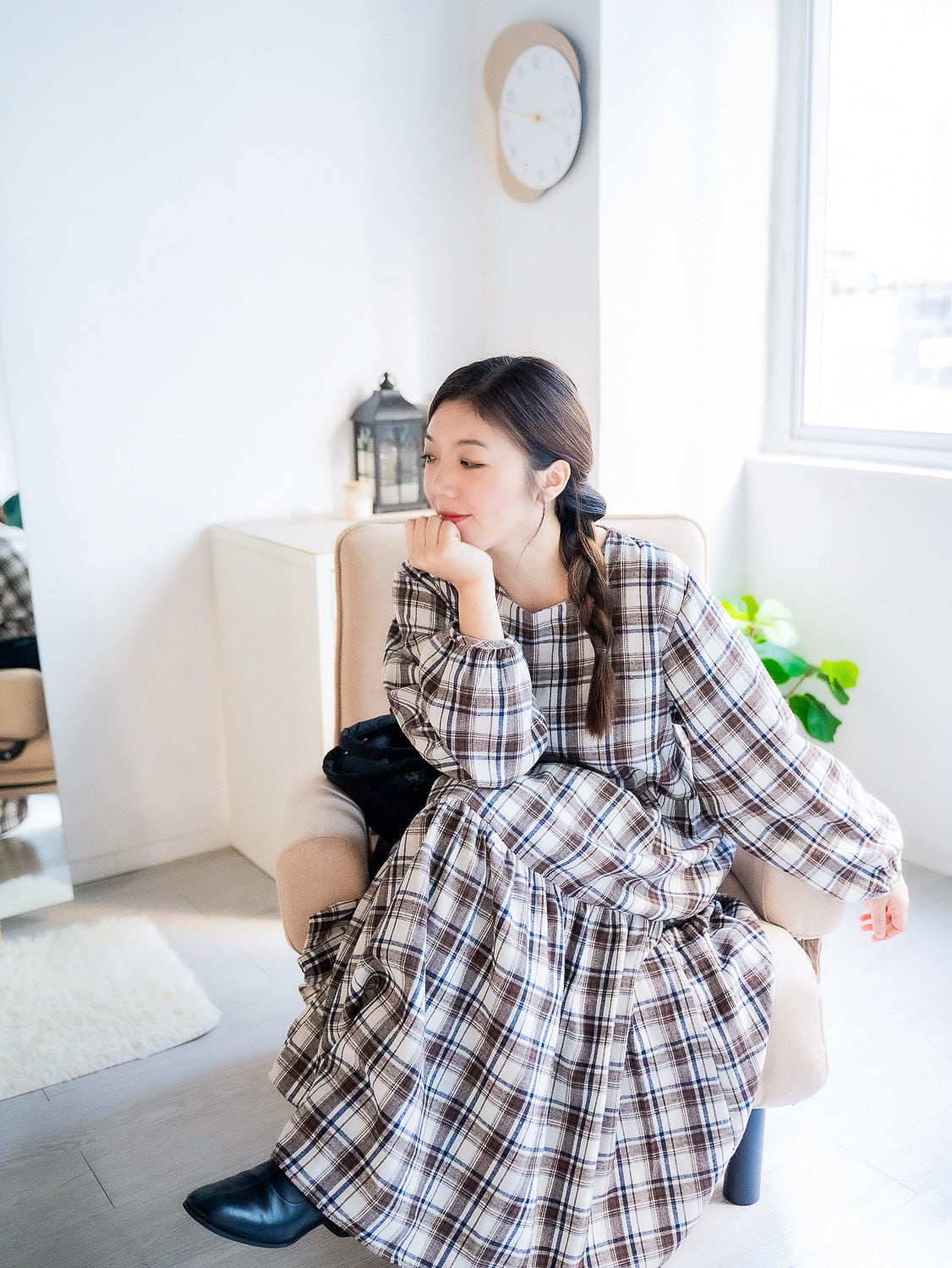 圓領格仔蛋糕連身裙