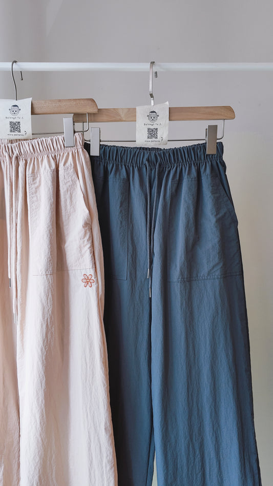 橡筋腰滑料高腰闊褲