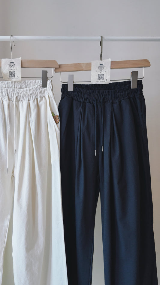 全棉橡筋腰打摺高腰闊褲