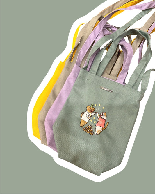 糖果色兩用刺繡飲品袋