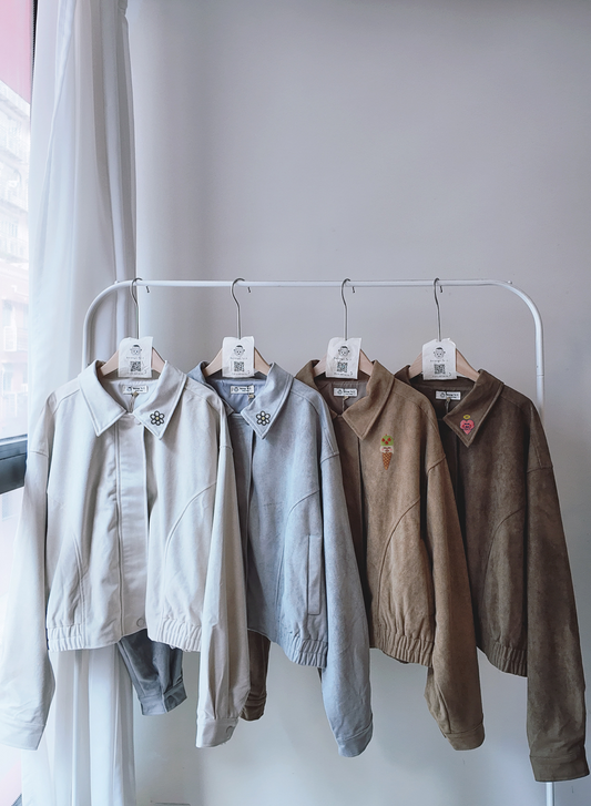 下擺鬆緊兩側車線麂皮外套