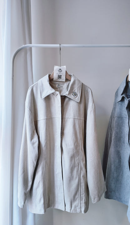 麂皮口袋暗釦中長版外套