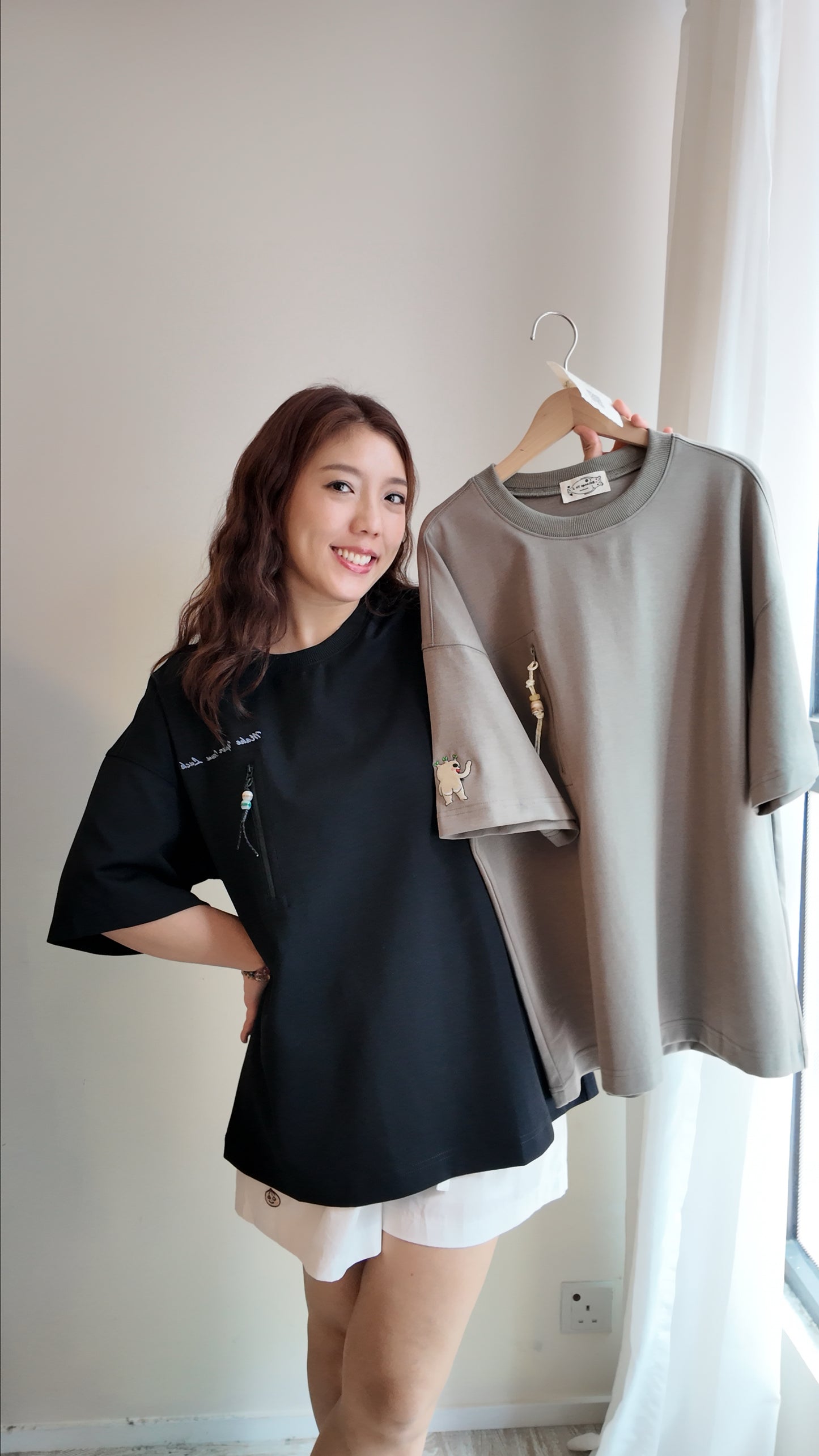 自家製-中性拉鍊口袋落肩Oversized T-shirt