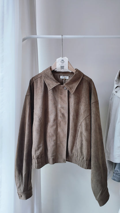 下擺鬆緊兩側車線麂皮外套