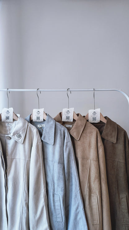 麂皮口袋暗釦中長版外套