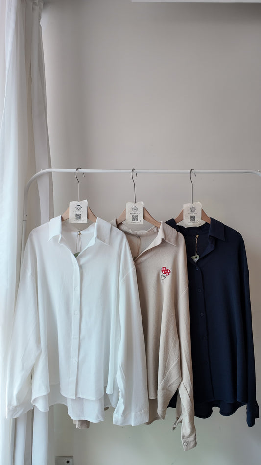 落肩Waffle格長袖襯衫