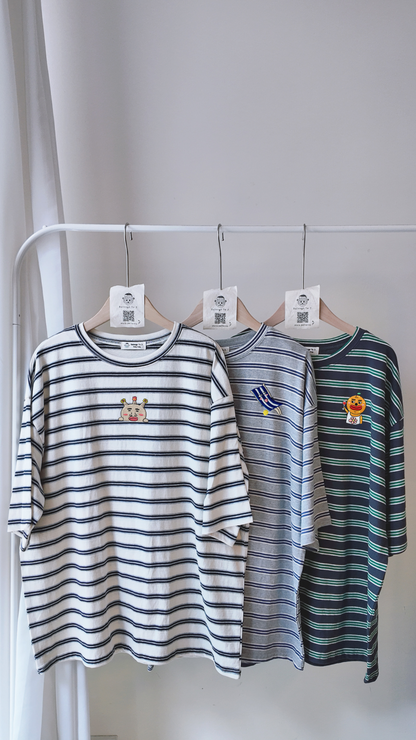 寬鬆圓領橫間短袖上衣