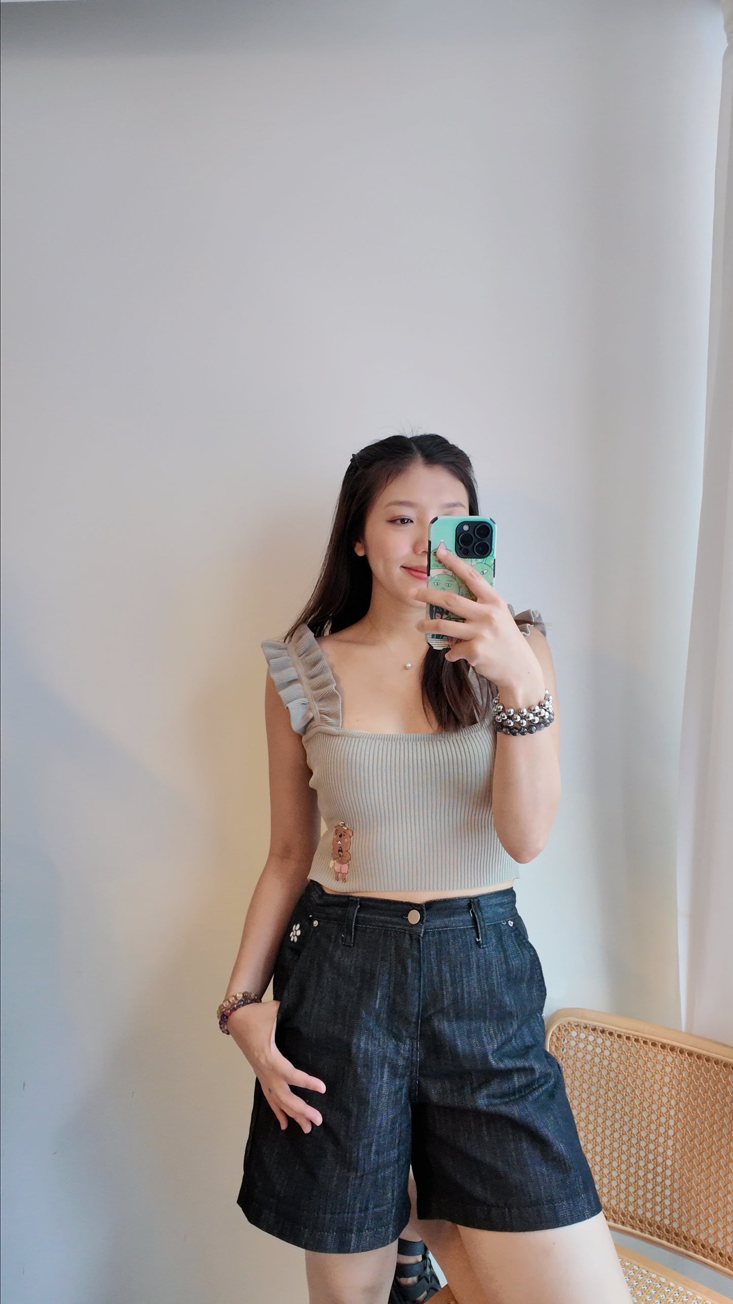 荷葉粗肩針織背心