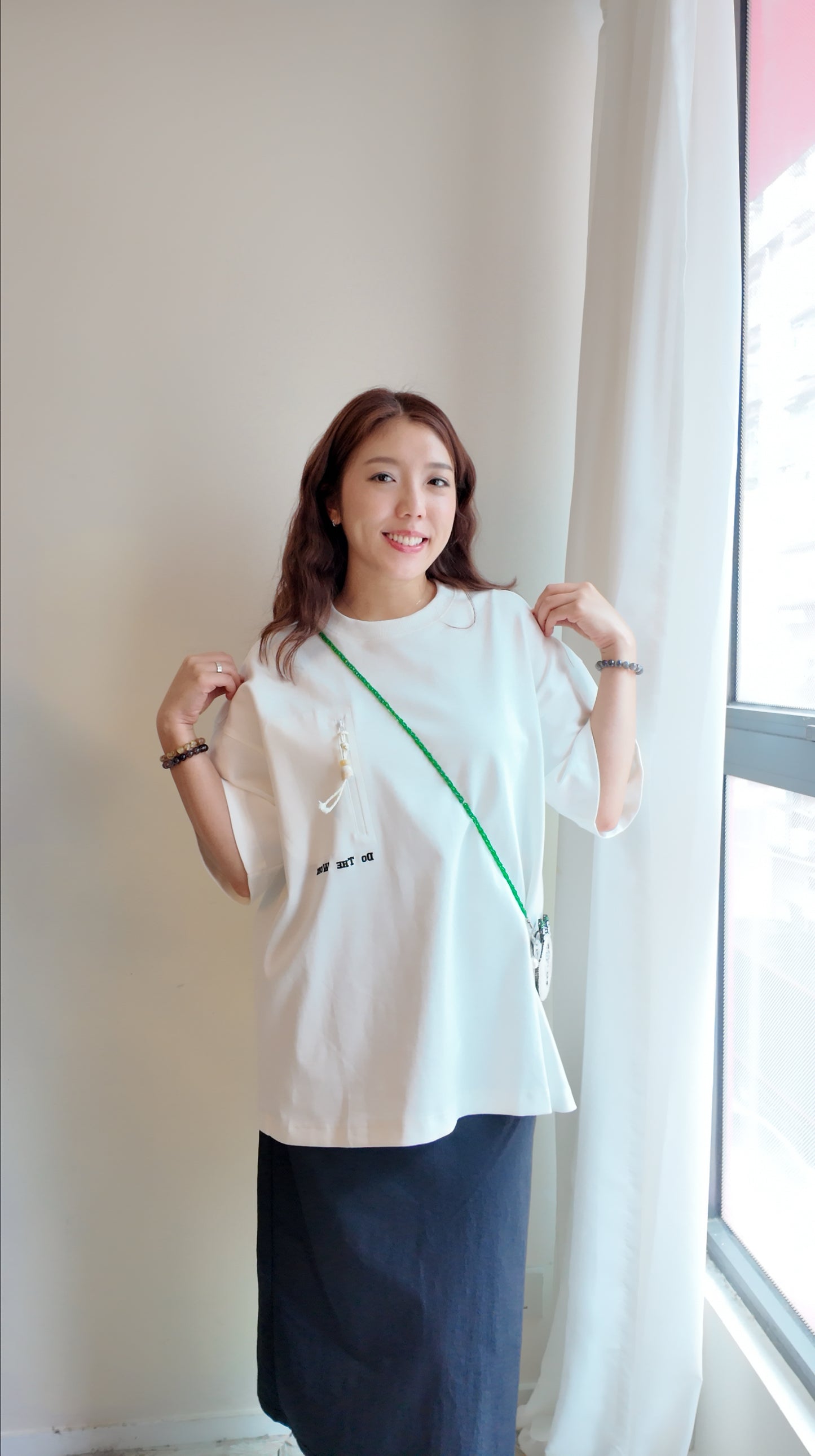 自家製-中性拉鍊口袋落肩Oversized T-shirt