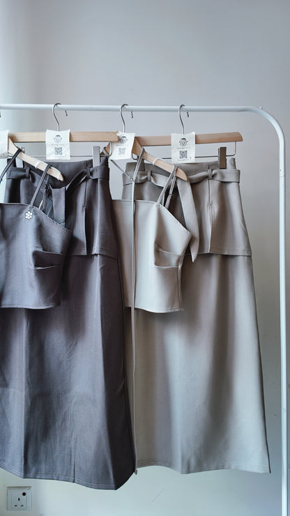 附綁帶真兩件長裙套裝