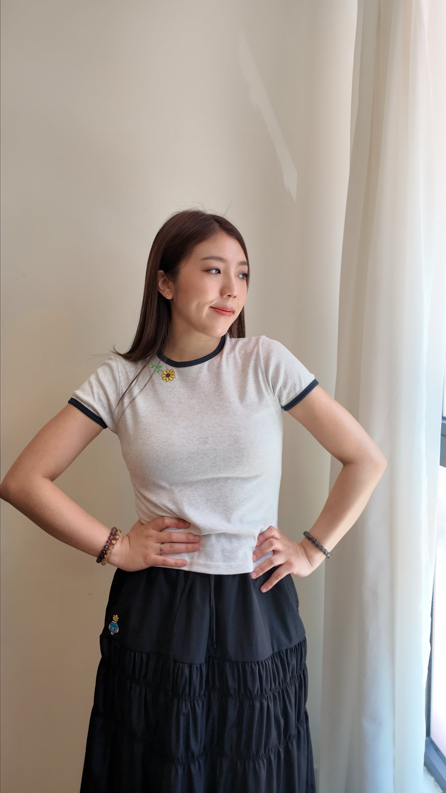 拼色包邊短袖上衣