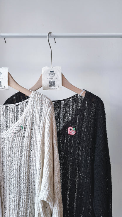 洞洞V領長袖上衣/罩衫