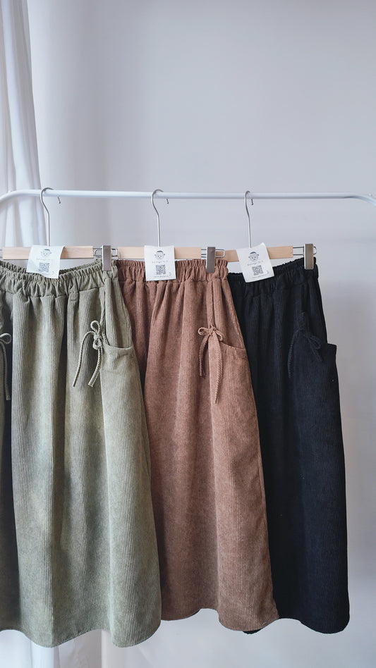 燈芯絨口袋綁帶半截裙