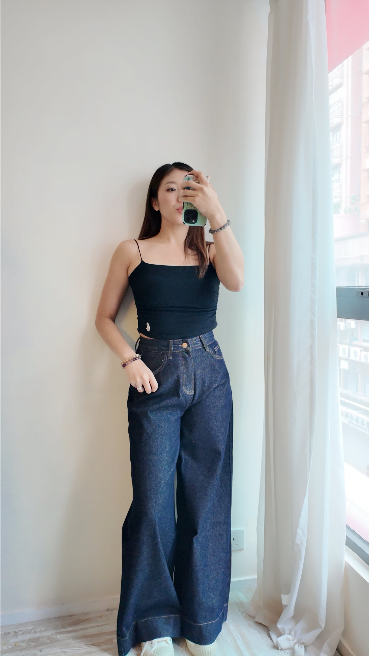 褲腳車線A字寬褲