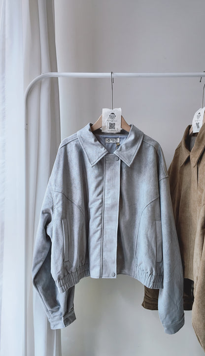 下擺鬆緊兩側車線麂皮外套