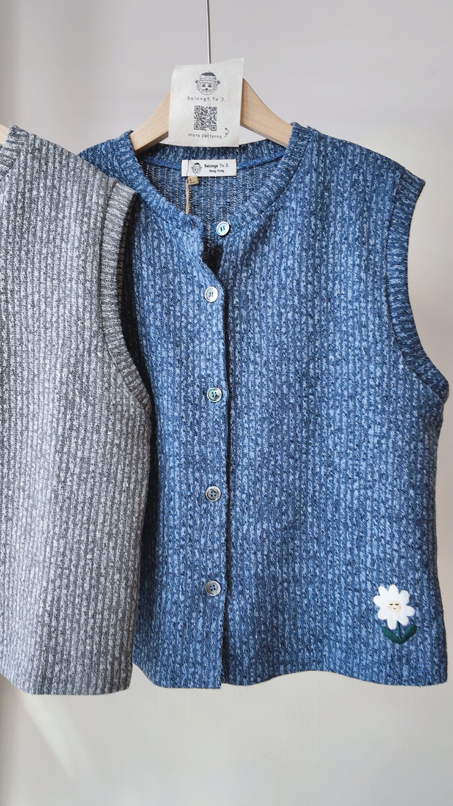 自家製-針織圓領開鈕背心外套/上衣