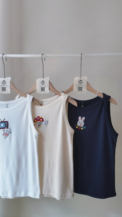 一字領針織提花背心