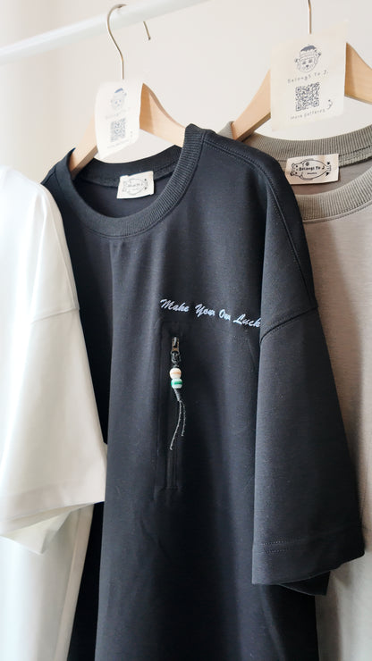 自家製-中性拉鍊口袋落肩Oversized T-shirt
